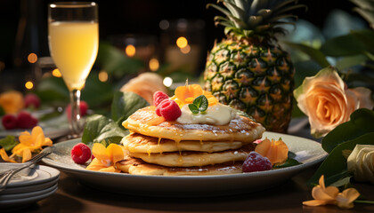 Canvas Print - Freshness and sweetness on a gourmet pancake plate generated by AI