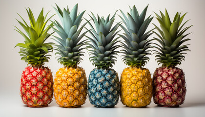 Wall Mural - Fresh, juicy pineapple slice on a vibrant green leaf generated by AI