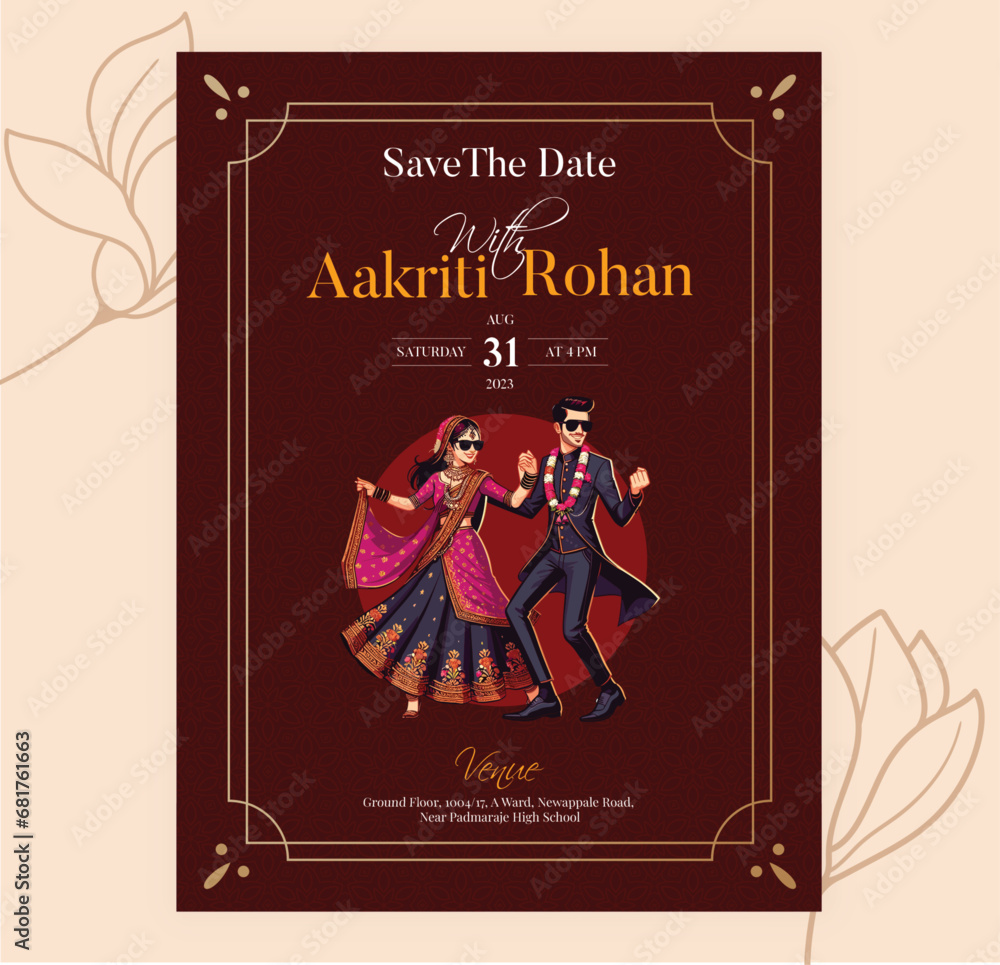 Vector traditional royal wedding invitation card design with Indian ...