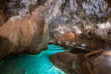 Fototapeta Pomosty - Inner lake of Valporquero Cave, Leon in Spain