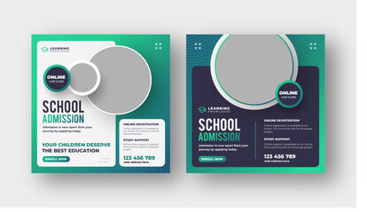 Wall Mural - school admission social media post web banner template, online education square post template