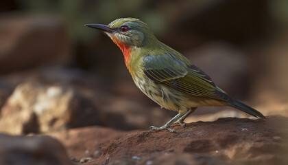 Sticker - Colorful bee eater perched on branch, alert in tranquil forest generated by AI