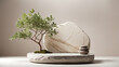 Creative idea for cosmetics promotion: 3D rendering of a natural branch using tree shadow and foliage on a rock base
