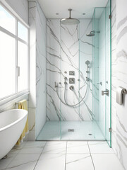 Wall Mural - Bathroom, shower, washbasin, bathtub, marbleized