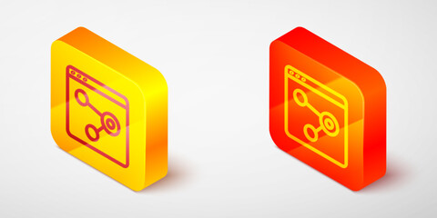 Canvas Print - Isometric line Browser window icon isolated on grey background. Yellow and orange square button. Vector