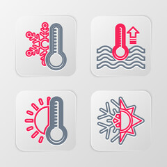 Canvas Print - Set line Sun and snowflake, Thermometer with sun, Water thermometer and icon. Vector