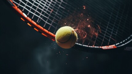 a tennis ball is hitting a racket