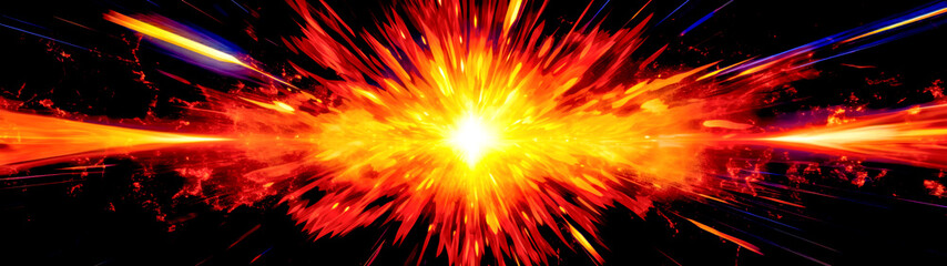 Canvas Print - Bright orange and yellow explosion of light in the dark space with black background.