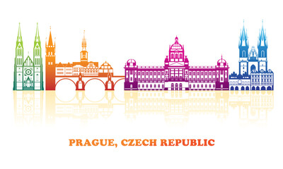 Colourfull Skyline panorama of city of Prague, Czech Republic - vector illustration