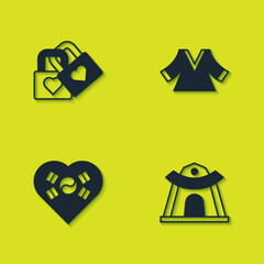 Poster - Set Lock with heart, Korean temple, Love and Kimono icon. Vector