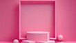 abstract pink color geometric shape background modern minimalist mockup podium splay showcase minimal dais box isometric pastel construction business fashion interior catalog illustration wall