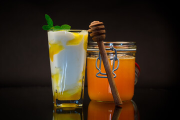 Poster - prepared homemade yogurt with natural honey in a glass