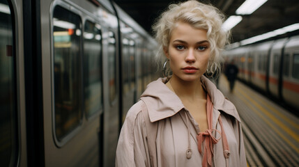 Poster - portrait of a swedish model in a metro station