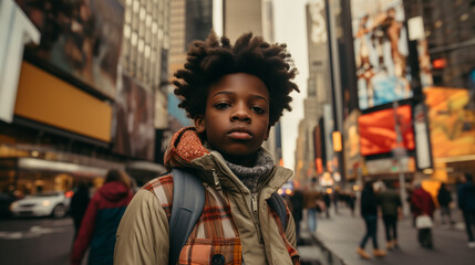 Canvas Print - black child in a metropolitan area