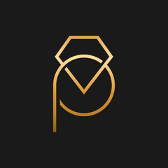 Letter P diamond luxury line logo design