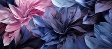 In An Abstract Fusion Of Fashion And Nature, A Floral Masterpiece Emerges, Blending Black And Blue Hues On A Wallpaper Adorned With Glass-like Petals, Creating A Mesmerizing Display. The Pink Accents