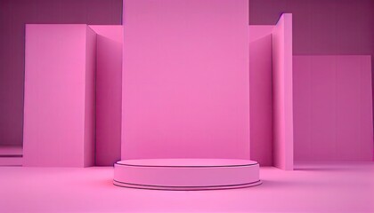 Wall Mural - Pink empty stage splay stand abstract background 3d rendering dais pastel product display white three-dimensional advertising minimal platform presentation racked geometric scene illustration