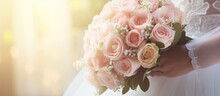 As The Florist Skillfully Arranged The Bouquet Of Romantic Pink Roses, The Female, Radiating Beauty In Her Elegant Dress And Delicate Lace Gloves, Prepared To Embrace The Timeless Tradition Of Love