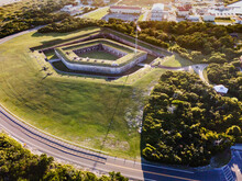 Aerial Photograph Of Fort Macon In North Carolina Shot From Drone.