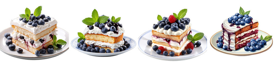Sticker -  Blueberry cake with fresh berries  Hyperrealistic Highly Detailed Isolated On Transparent Background Png File