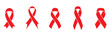 Red ribbon icon set, AIDS icon symbol, illustration of red ribbon isolated on transparent background, Raster version. awareness ribbon as a symbol of humanity, moral support, Symbol of mourning.