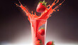 Fresh Strawberry Juice Splash pouring Glass smoothie cocktail healthy drink vitamin liquid fruit sweet juicy glasses beverage food freshness summer refreshment citrous white isolated tropical