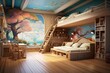 © juliars - Rustic Wood interior kid room. Medieval style. Generate Ai