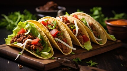 Wall Mural - Homemade American Soft Shell Beef Tacos with Lettuce Tomato Cheese