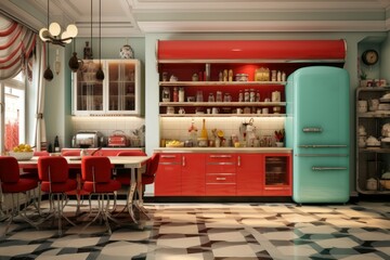 Wall Mural - Nostalgic Retro kitchen. Desk modern board. Generate Ai