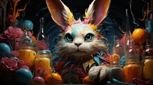 "Alchemist's Apprentice"
A Whimsical Rabbit Surrounded By Potions And Experiments In A Magical Alchemy Lab.