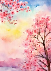 桜の水彩画、春背景｜Watercolor painting of cherry blossoms. spring background. Generative AI