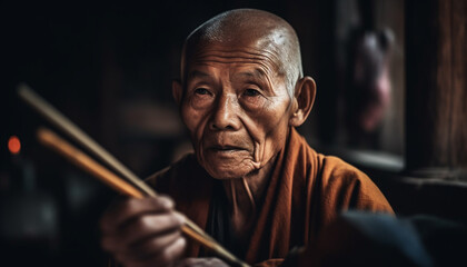 Wall Mural - serene monk meditating, holding wisdom, working towards spirituality and concentration generated by 