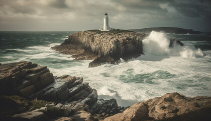 Sticker - Beacon guides surfers through dangerous waves at famous Asturias coastline generated by AI