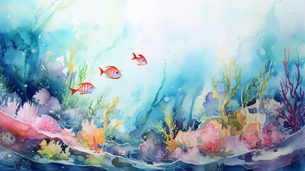 Wall Mural - watercolor painted underwater world