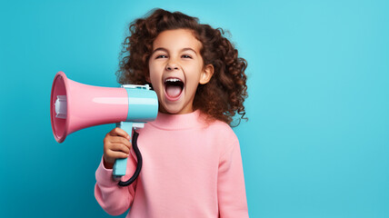 Girl holding a megaphone on vibrant background