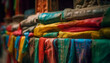 Vibrant textiles in a row, showcasing cultures and industry generated by AI