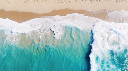 Wall Mural - beach and waves from top view. turquoise water background