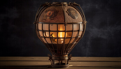 Sticker - Antique lantern, illuminated by electric lamp, adds rustic elegance indoors generated by AI