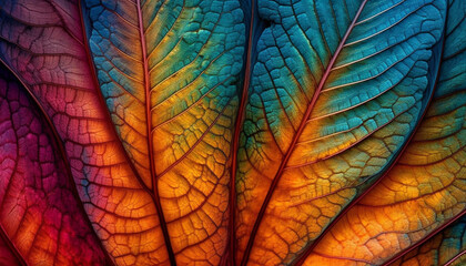 Poster - Vibrant autumn tree with multi colored leaves in close up macro generated by AI