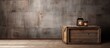 © 2rogan - In a dimly-lit room, an old wooden crate with a retro design leaned against the textured wall, holding a new oak table on the hardwood floor, its grain showcasing the beauty of the timber.