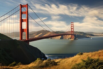 Sticker - Golden Gate Bridge, San Francisco, California, United States of America, View of Golden Gate Bridge over San Francisco Bay, AI Generated