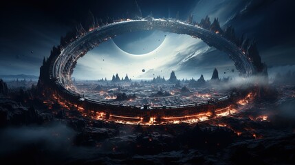 Wall Mural - orbiting dreams, digital art illustration, generative ai