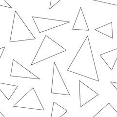 The triangles are isolated on a white background. Abstract contour drawing. Different shapes of triangles, free arrangement. Seamless pattern with editable contour. Background for decor.