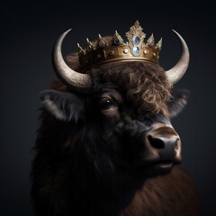 Portrait of a majestic Bison with a crown