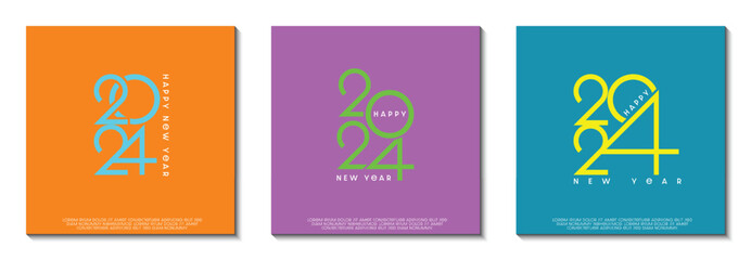 Creative concept of Happy New Year 2024 graphic. Collection of modern colored geometric backgrounds with copy space. top view scene. Vector Illustrator EPS