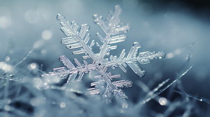 Wall Mural - winter background with extreme closeup of natural snowflakes