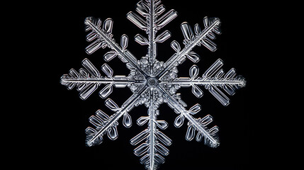 Wall Mural - winter background with extreme magnification. real snowflake isolated on black background