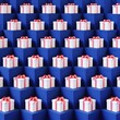 many white gift box with red ribbon put on blue color stage mock up. Christmas idea concept Celebration. 3D Rendering.