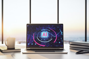 Wall Mural - computer monitor with creative artificial intelligence abbreviation. future technology and ai concep