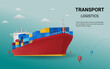 © Nostagrams - Transportation by cargo ship, online order tracking, global logistic, sea logistics. Ship, warehouse, cargo, container, courier. Concept for website or banner. 3D Perspective Vector illustration